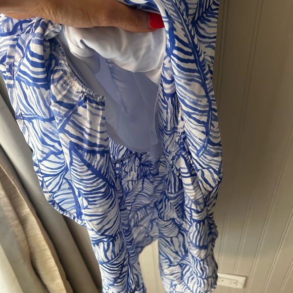 Vineyard Vines Size 2 Blue White Hi Lo Silk Maxi Dress Off The Shoulder - Picture 8 of 13